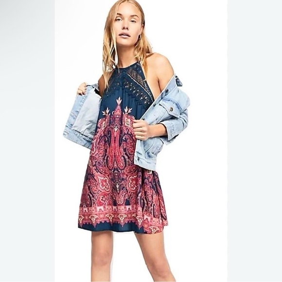 Intimately Free people Dresses Shea Printed Navy Mini Dress Size S - Picture 1 of 10